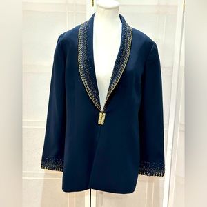 Verucci By Chancelle Navy With Gold Beaded Blazer Size 10
